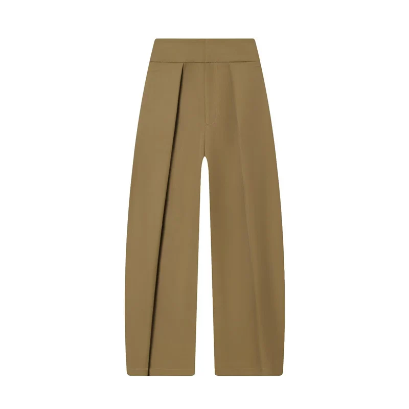 Damen Weite Plissée-Jerseyhose mit hoher Taille und Bügelfalte Nord Taschen
