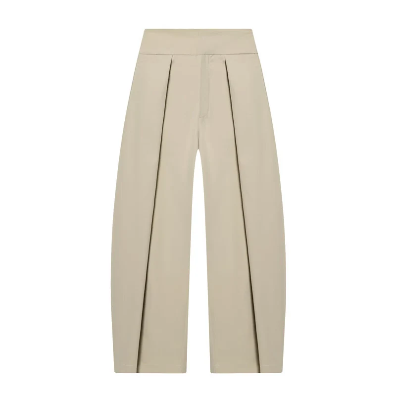 Damen Weite Plissée-Jerseyhose mit hoher Taille und Bügelfalte Nord Taschen
