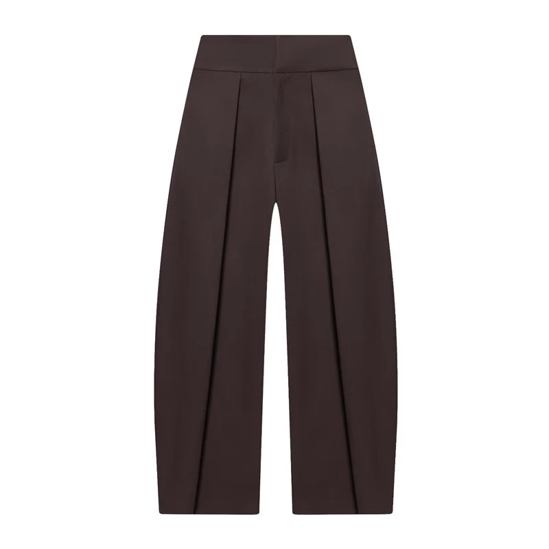 Damen Weite Plissée-Jerseyhose mit hoher Taille und Bügelfalte Nord Taschen
