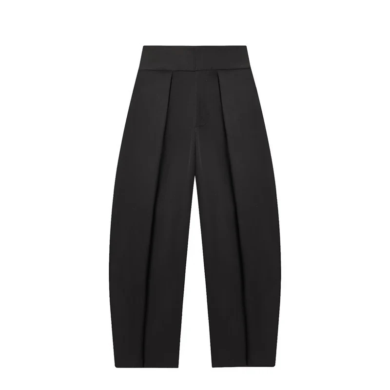 Damen Weite Plissée-Jerseyhose mit hoher Taille und Bügelfalte Nord Taschen