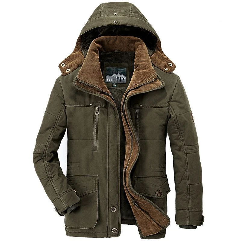 Herren Wattierter Winterparka mit abnehmbarer Kapuze und Cordfutter Nord Taschen