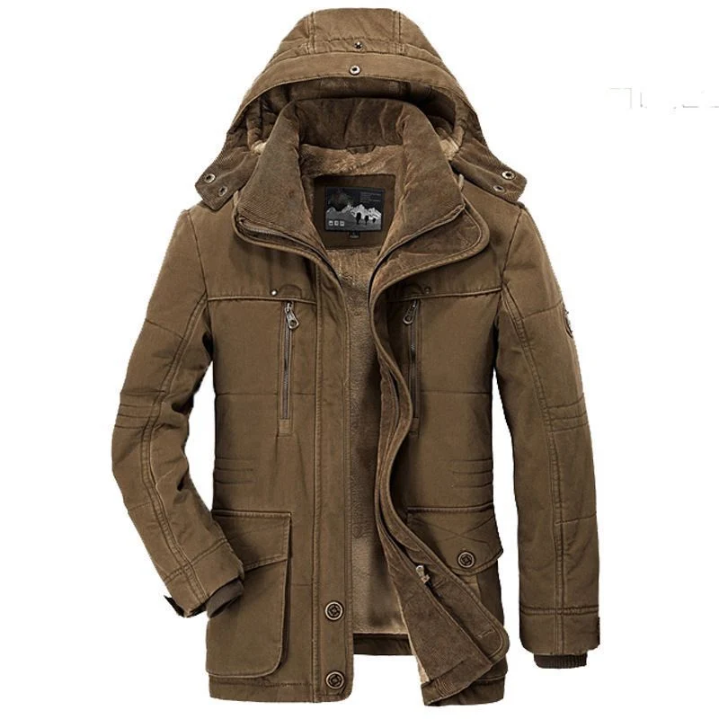 Herren Wattierter Winterparka mit abnehmbarer Kapuze und Cordfutter Nord Taschen