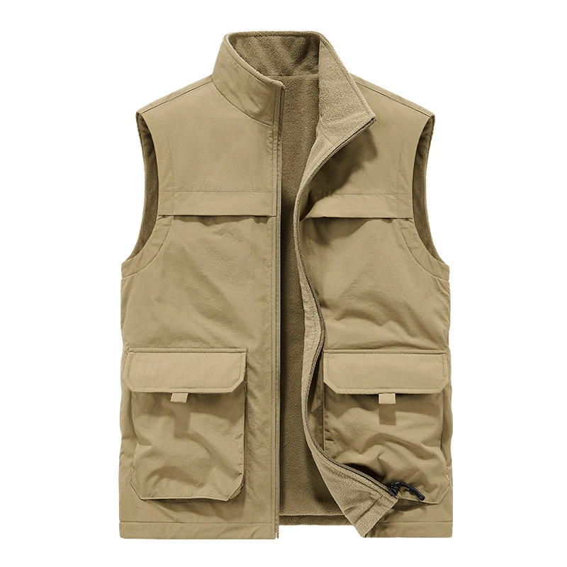 Herren Wattierte Utility-Weste mit Fleece-Innenfutter, Mehrfach-Taschen und Stehkragen Nord Taschen