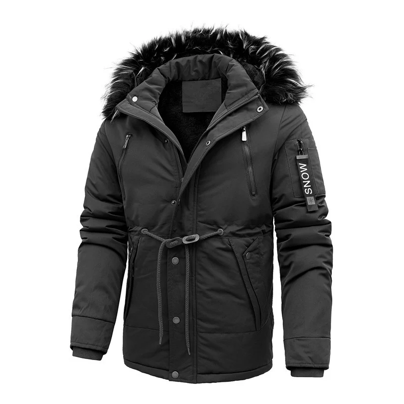 Herren wattierte Parka-Jacke mit Kunstfellkapuze und Taillenzug Nord Taschen