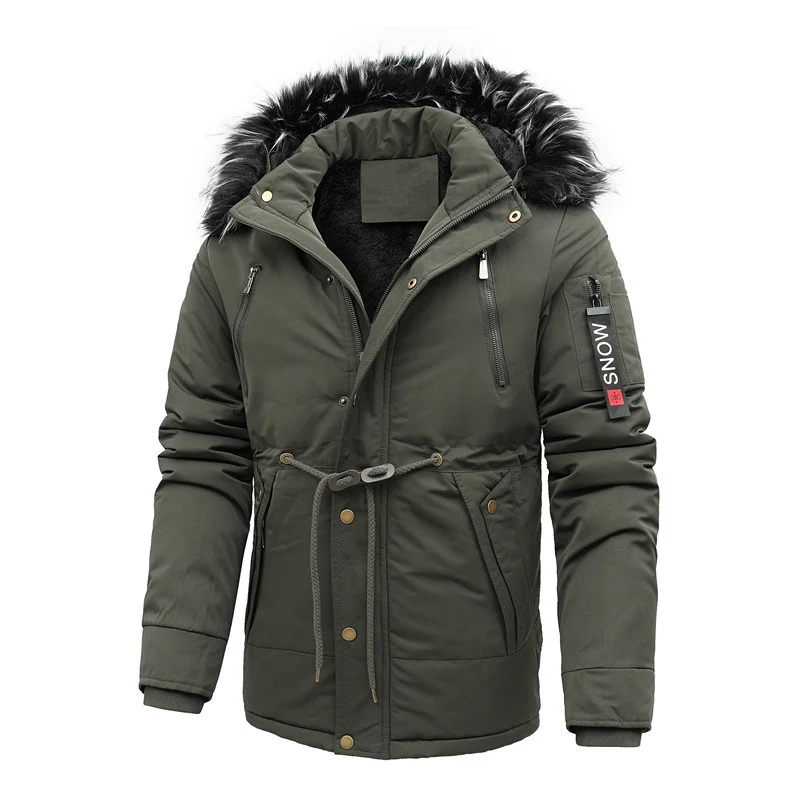 Herren wattierte Parka-Jacke mit Kunstfellkapuze und Taillenzug Nord Taschen