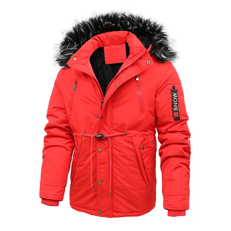 Herren wattierte Parka-Jacke mit Kunstfellkapuze und Taillenzug Nord Taschen