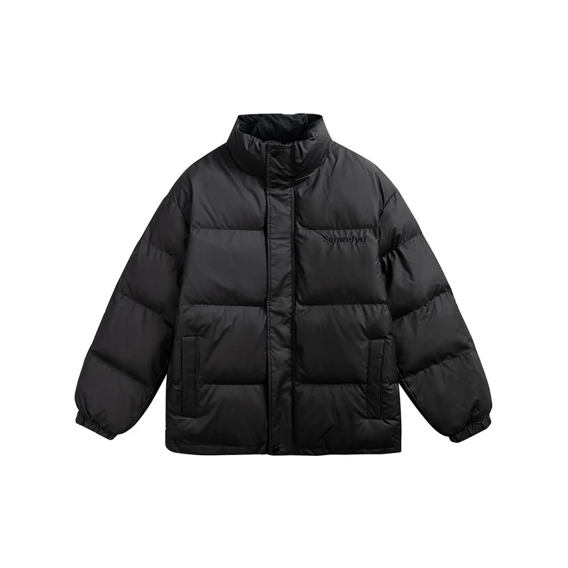 Damen Kurz geschnittene wattierte Stehkragen Pufferjacke mit verdeckter Druckknopfleiste Nord Taschen