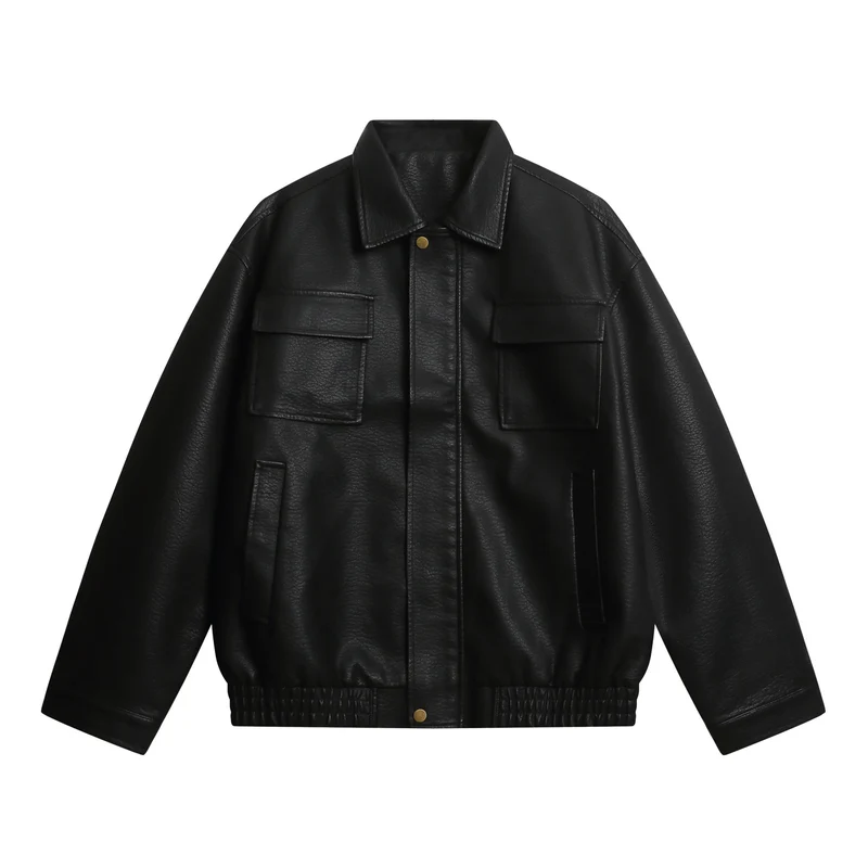 Damen Kurz geschnittene Kunstlederjacke im Oversized‑Look mit Pattentaschen Nord Taschen