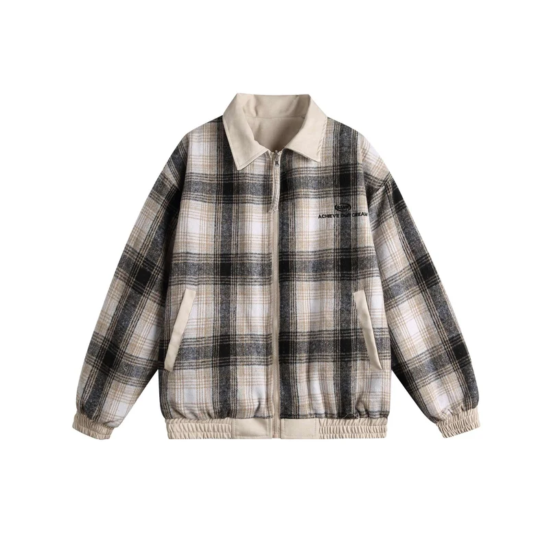 Damen Kurz geschnittene Boxy‑Jacke aus Wildleder‑Optik mit kariertem Kragen und elastischem Saum Nord Taschen