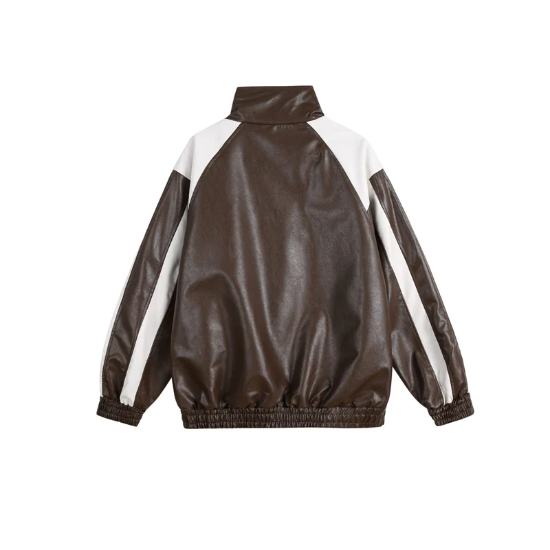 Damen Kunstleder-Trackjacke im Oversize-Cut mit hohem Stehkragen und Logopanel Nord Taschen