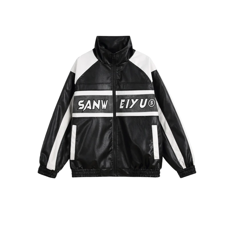 Damen Kunstleder-Trackjacke im Oversize-Cut mit hohem Stehkragen und Logopanel Nord Taschen