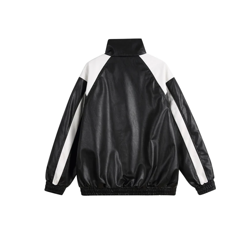 Damen Kunstleder-Trackjacke im Oversize-Cut mit hohem Stehkragen und Logopanel Nord Taschen