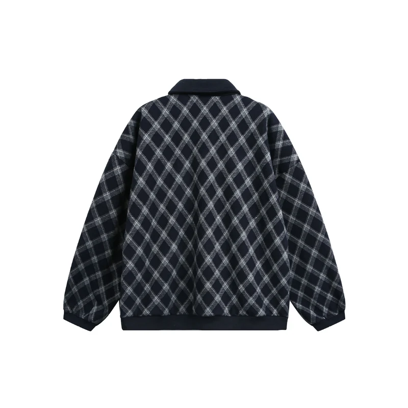 Damen Karierter Oversize‑Polo‑Pullover mit Halbknopfleiste und Rippbündchen Nord Taschen
