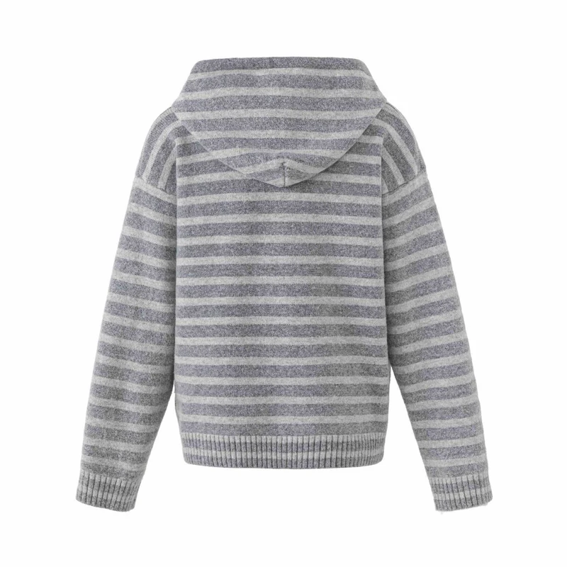 Damen Kapuzenstrickjacke mit Knopfleiste und Blockstreifen Nord Taschen