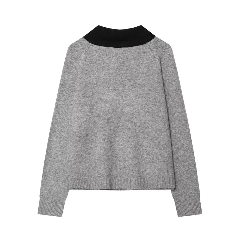 Damen Strickcardigan mit übergroßem Kragen und Schleifen‑Taschen Nord Taschen