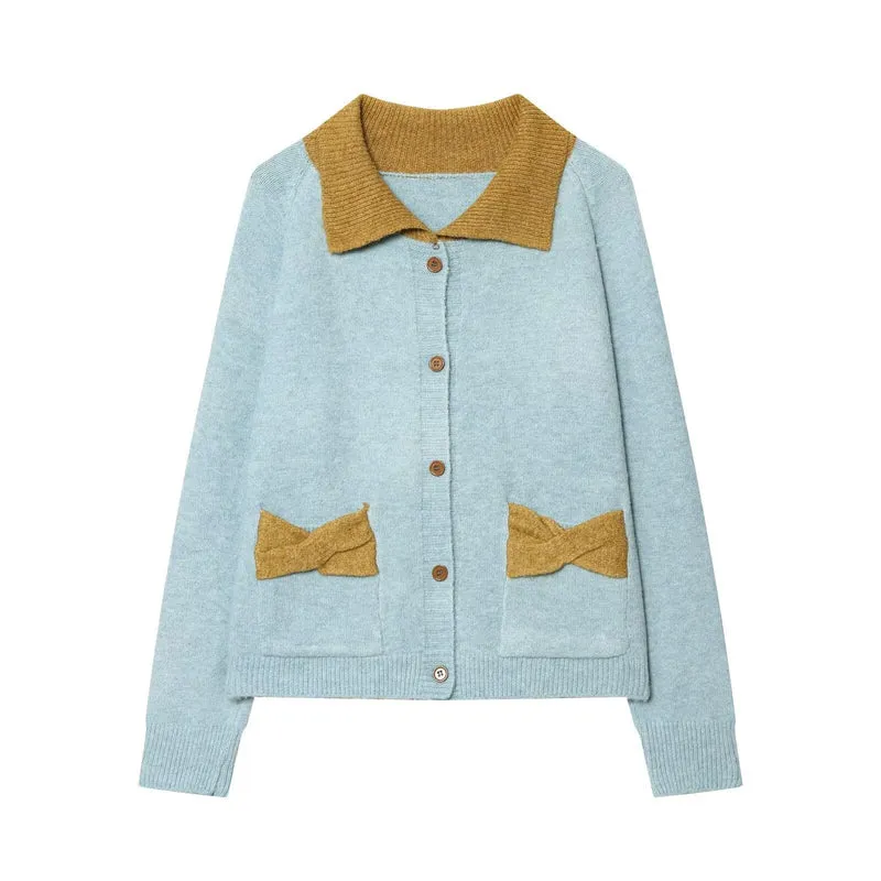 Damen Strickcardigan mit übergroßem Kragen und Schleifen‑Taschen Nord Taschen
