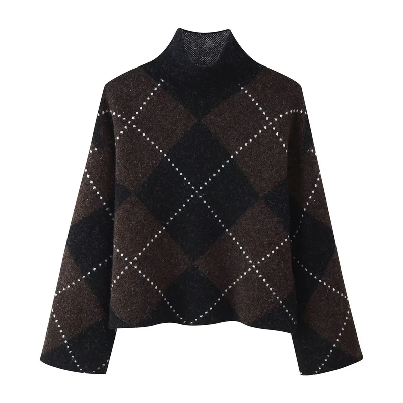 Damen Strick‑Set aus Rollkragen‑Poncho und Minirock mit Argyle‑Muster Nord Taschen