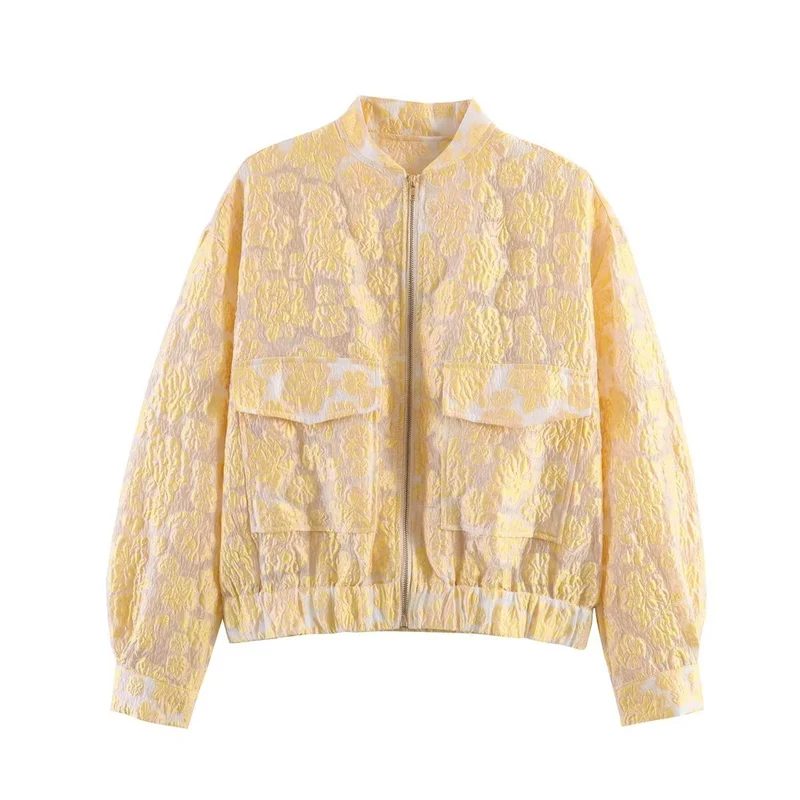 Damen Stepp-Bomberjacke mit Blumenjacquard, Reißverschluss und Pattentaschen Nord Taschen