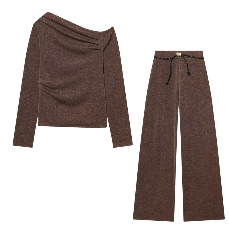 Damen Schulterfreier Feinstrick-Longsleeve mit drapiertem Wasserfallkragen Nord Taschen