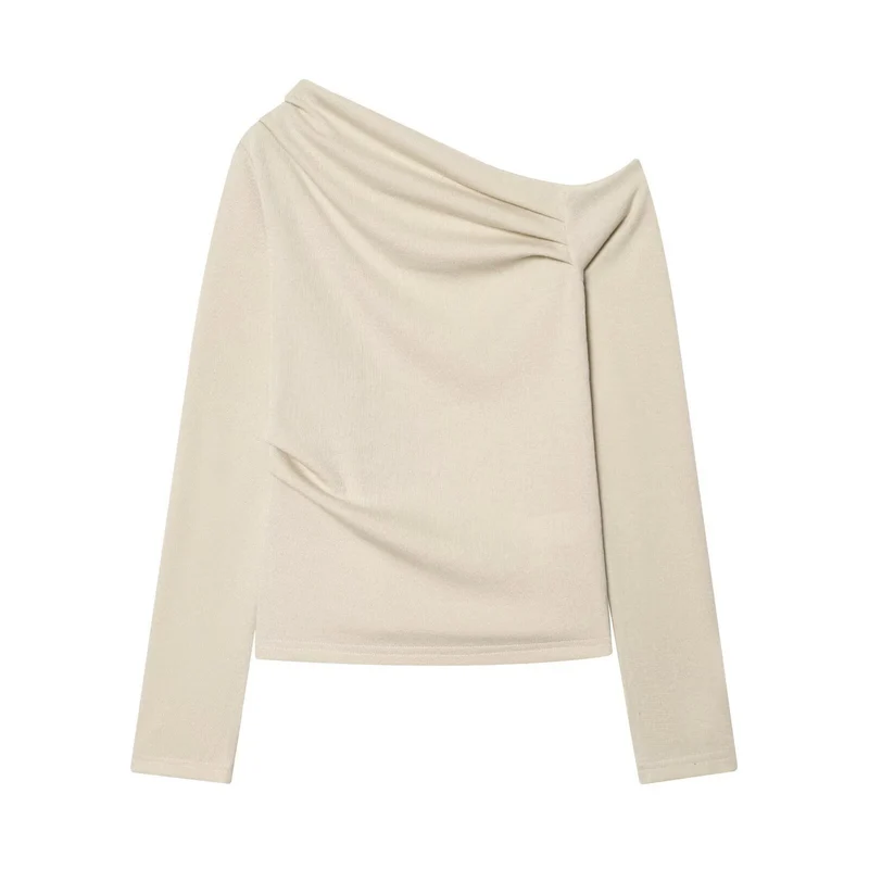 Damen Schulterfreier Feinstrick-Longsleeve mit drapiertem Wasserfallkragen Nord Taschen