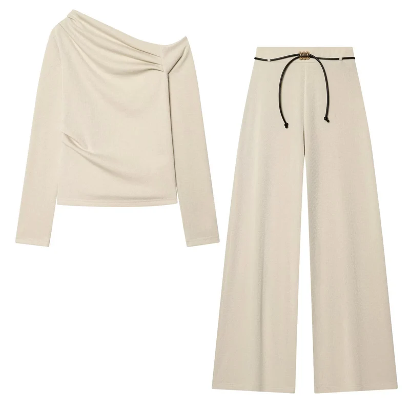 Damen Schulterfreier Feinstrick-Longsleeve mit drapiertem Wasserfallkragen Nord Taschen