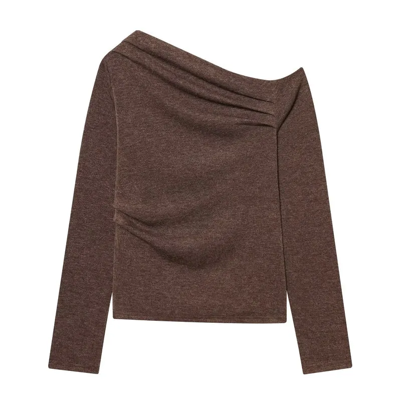 Damen Schulterfreier Feinstrick-Longsleeve mit drapiertem Wasserfallkragen Nord Taschen