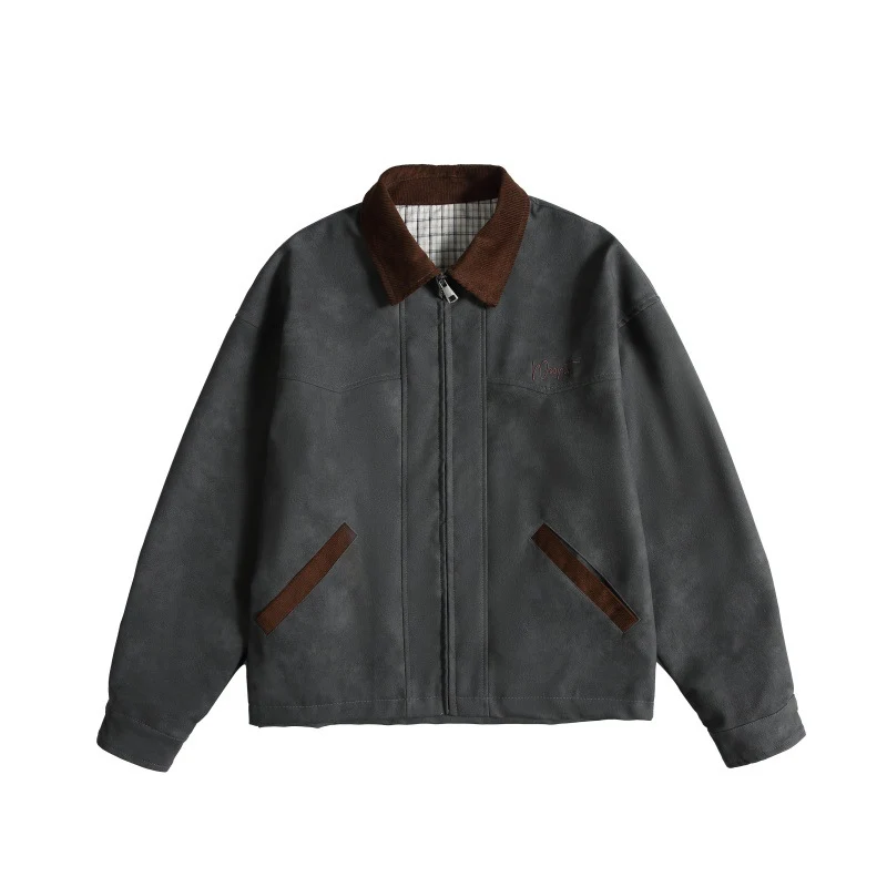 Damen Oversize Wildleder‑Optik Bomberjacke mit Cordkragen und verdecktem Reißverschluss Nord Taschen