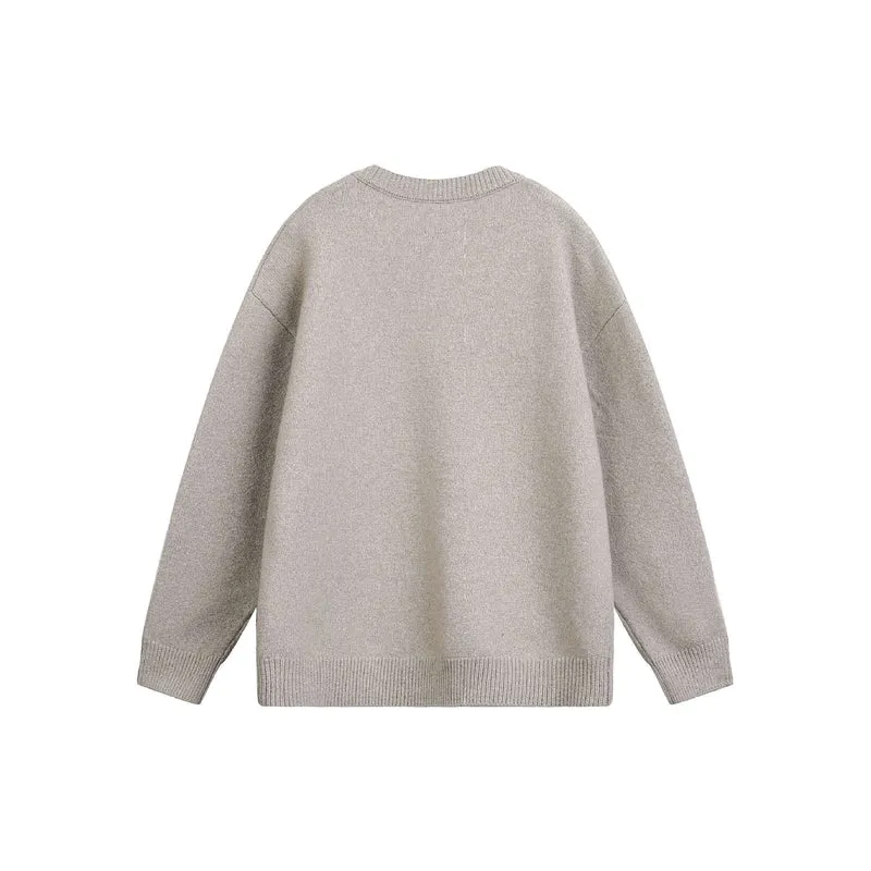 Damen Oversize V Neck Strickpullover mit Henley-Optik und gerippten Bündchen Nord Taschen