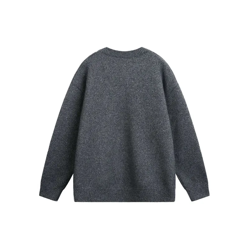 Damen Oversize V Neck Strickpullover mit Henley-Optik und gerippten Bündchen Nord Taschen