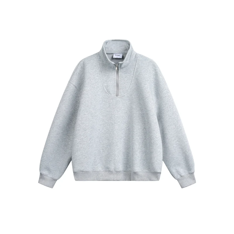 Damen Oversize Sweatshirt mit halbem Reißverschluss und Stehkragen Nord Taschen