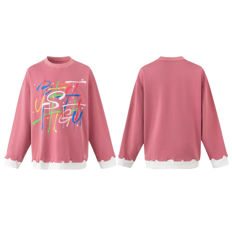 Damen Oversize-Sweatshirt mit Graffiti-Print, Wellensaum und Lagenlook Nord Taschen