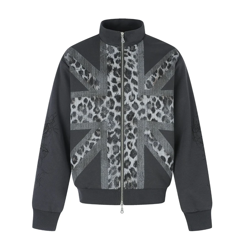 Damen Oversize-Sweatjacke mit Stehkragen und Leoparden-Print Nord Taschen
