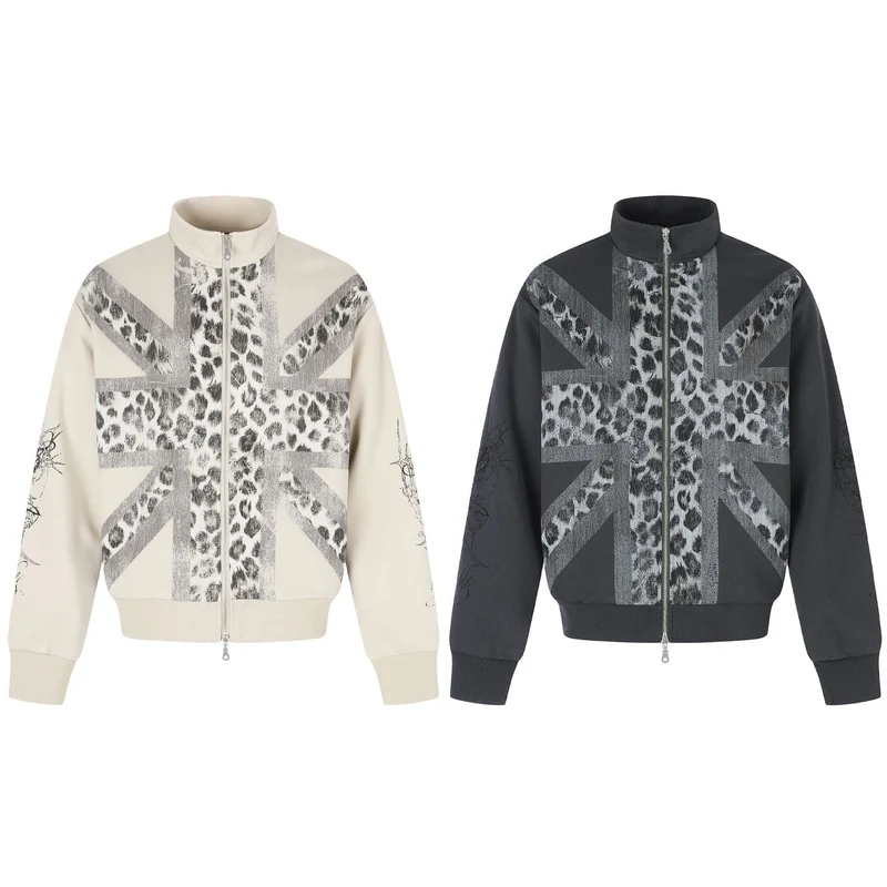 Damen Oversize-Sweatjacke mit Stehkragen und Leoparden-Print Nord Taschen
