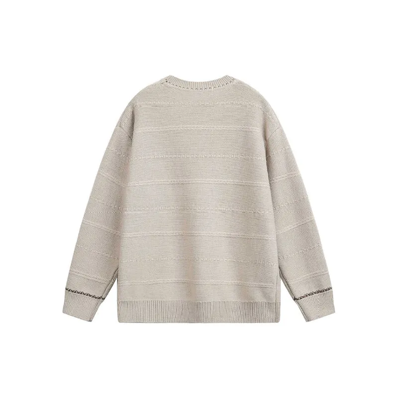 Damen Oversize-Strickpullover mit Strukturstreifen und Rundhalsausschnitt Nord Taschen