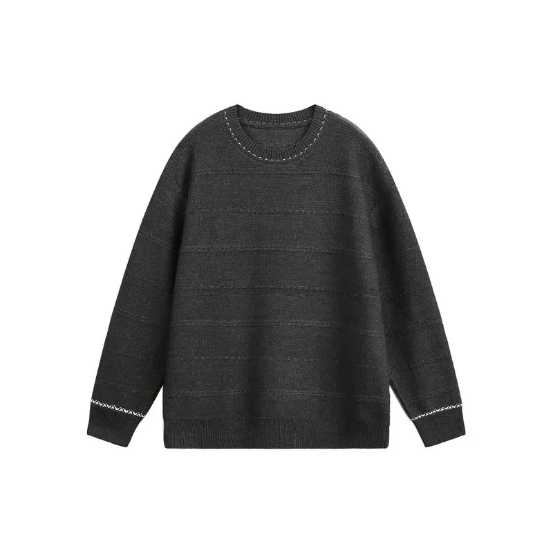 Damen Oversize-Strickpullover mit Strukturstreifen und Rundhalsausschnitt Nord Taschen