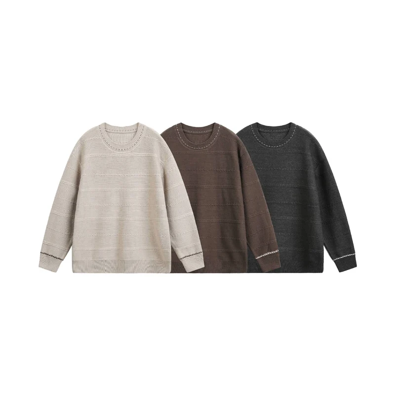 Damen Oversize-Strickpullover mit Strukturstreifen und Rundhalsausschnitt Nord Taschen
