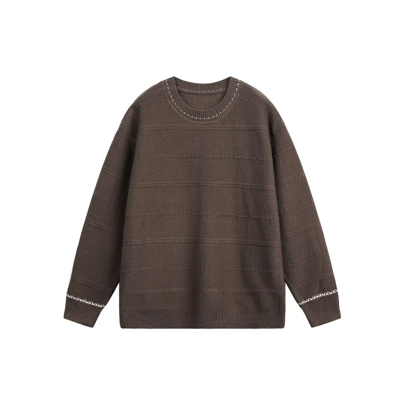 Damen Oversize-Strickpullover mit Strukturstreifen und Rundhalsausschnitt Nord Taschen