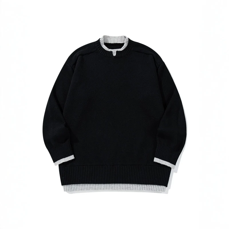Damen Oversize‑Strickpullover mit kontrastiertem Rippkragen und verlängertem Bund Nord Taschen