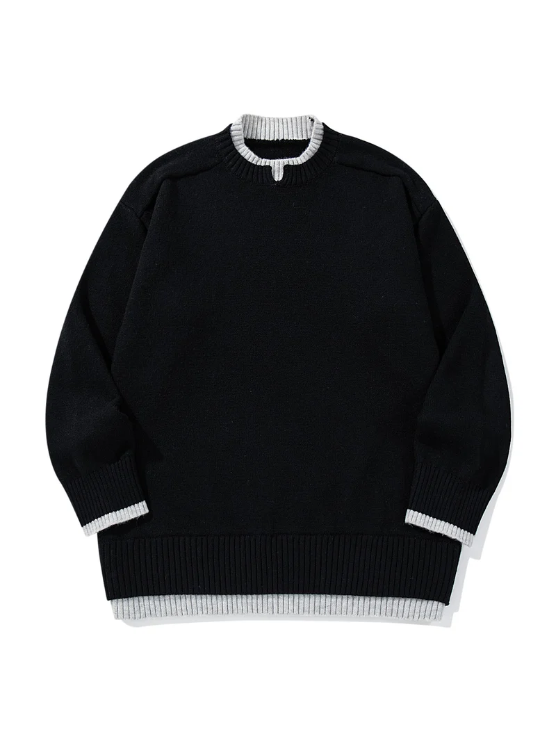 Damen Oversize‑Strickpullover mit kontrastiertem Rippkragen und verlängertem Bund Nord Taschen