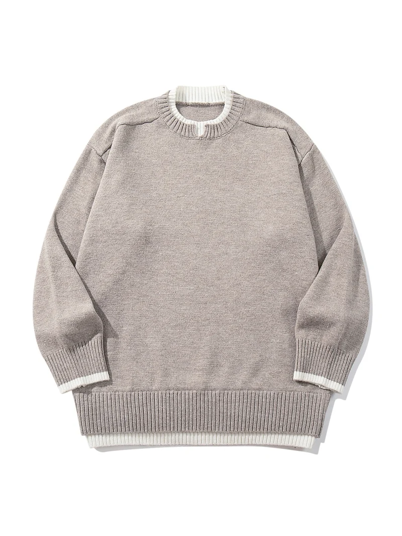 Damen Oversize‑Strickpullover mit kontrastiertem Rippkragen und verlängertem Bund Nord Taschen