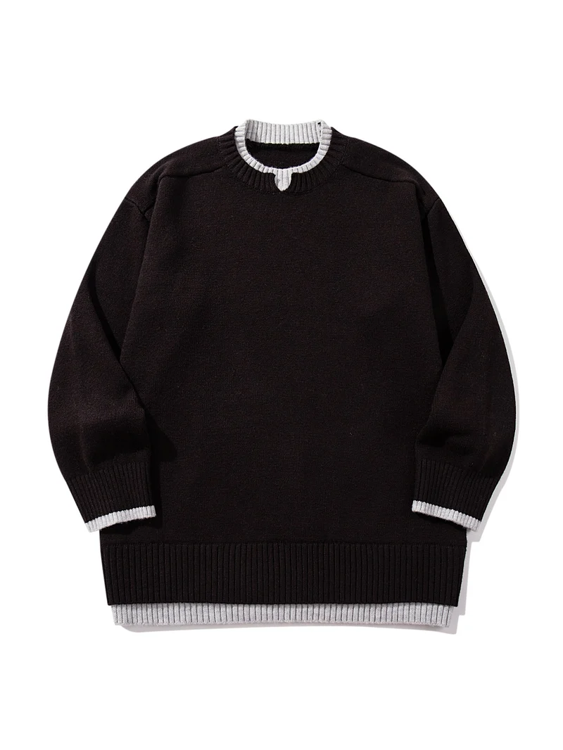 Damen Oversize‑Strickpullover mit kontrastiertem Rippkragen und verlängertem Bund Nord Taschen