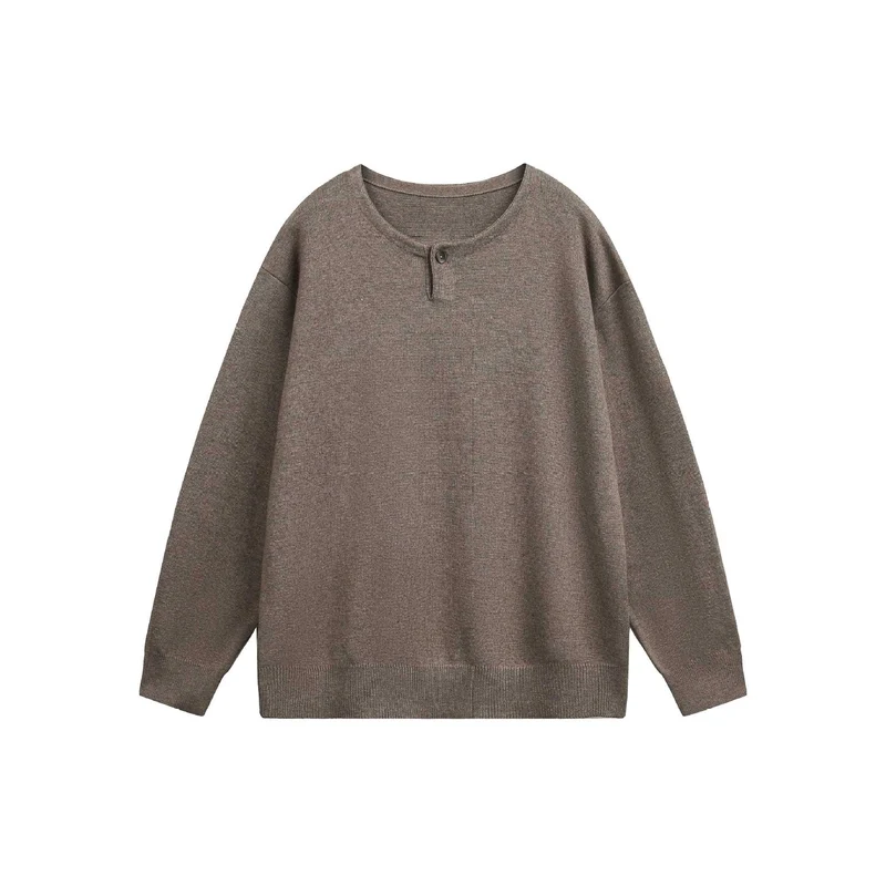 Damen Oversize-Strickpullover mit Knopfdetail am Rundhalsausschnitt Nord Taschen
