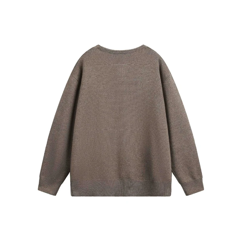 Damen Oversize-Strickpullover mit Knopfdetail am Rundhalsausschnitt Nord Taschen