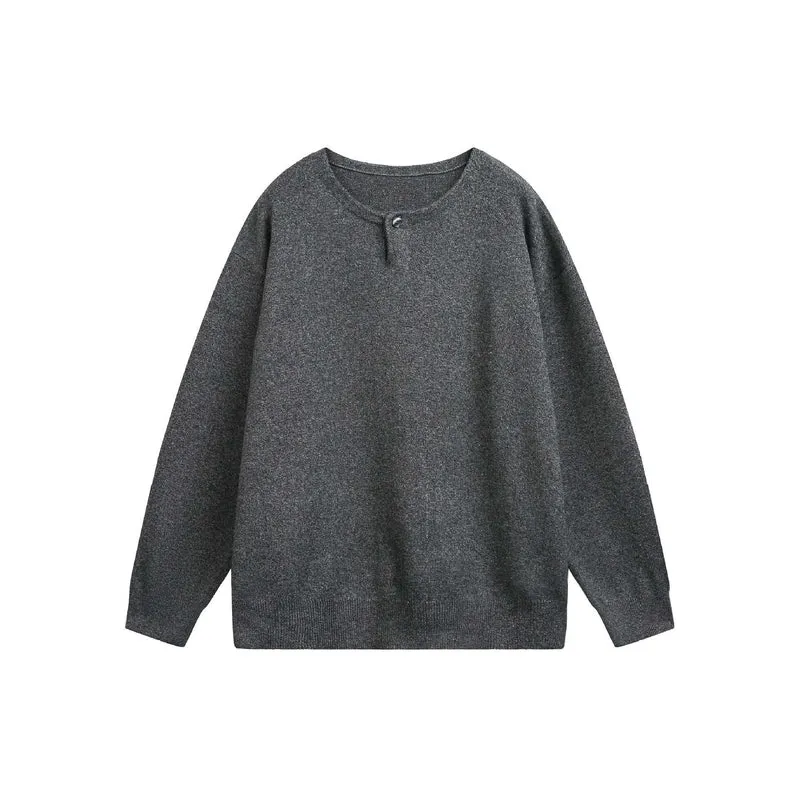 Damen Oversize-Strickpullover mit Knopfdetail am Rundhalsausschnitt Nord Taschen