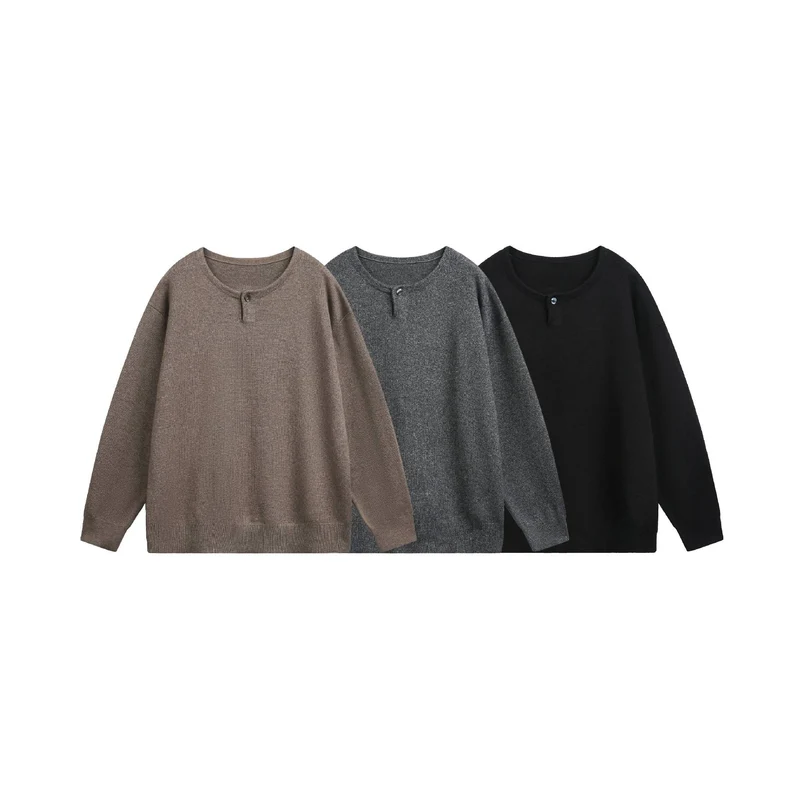 Damen Oversize-Strickpullover mit Knopfdetail am Rundhalsausschnitt Nord Taschen