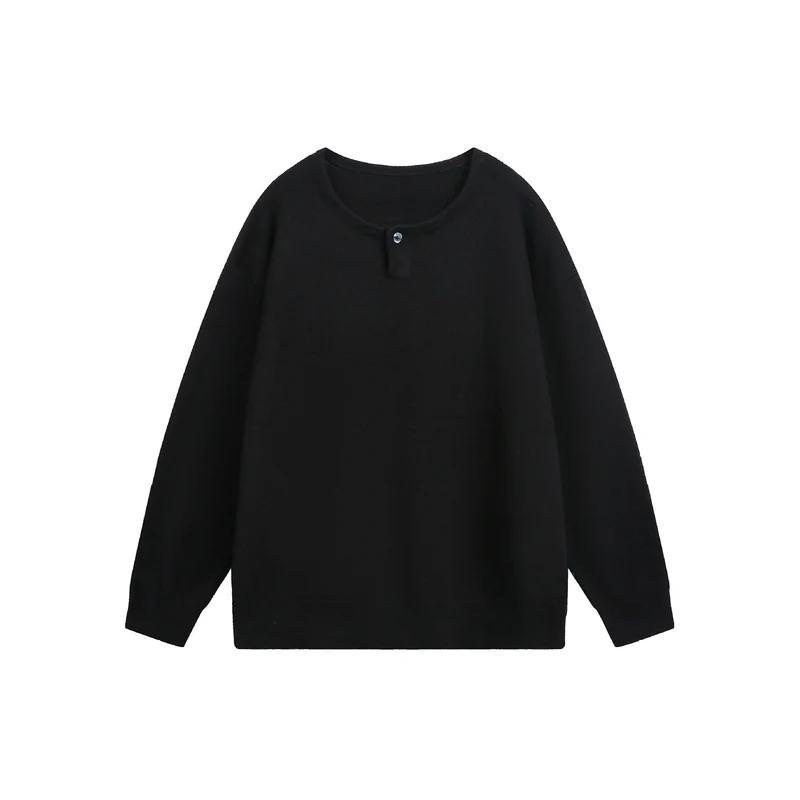 Damen Oversize-Strickpullover mit Knopfdetail am Rundhalsausschnitt Nord Taschen