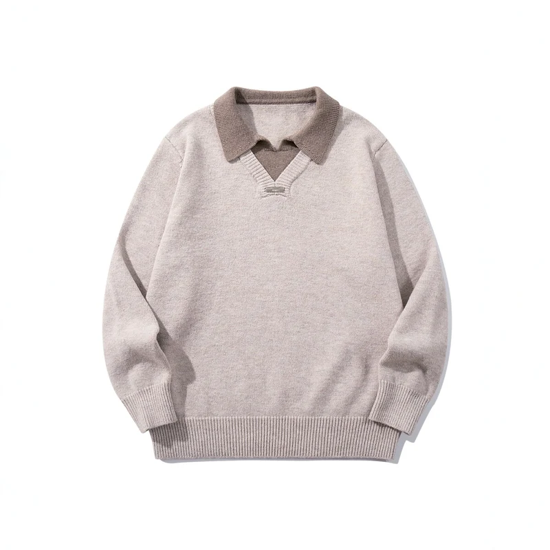 Herren Boxy-Strickpullover mit Polokragen und V‑Einsatz Nord Taschen