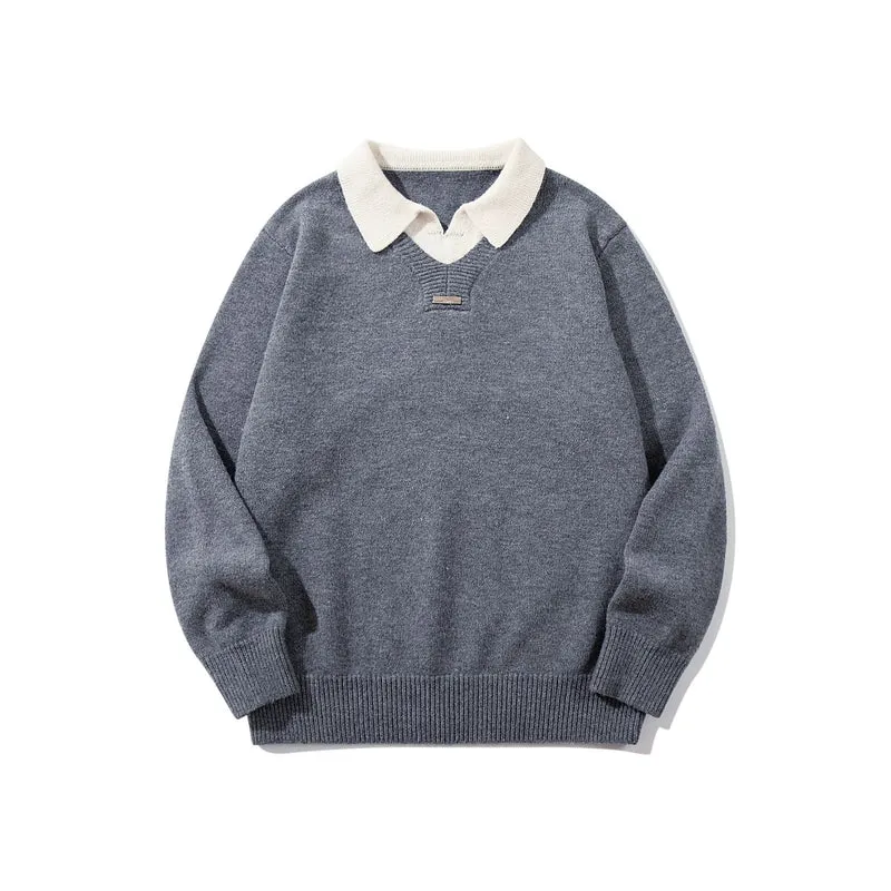 Herren Boxy-Strickpullover mit Polokragen und V‑Einsatz Nord Taschen