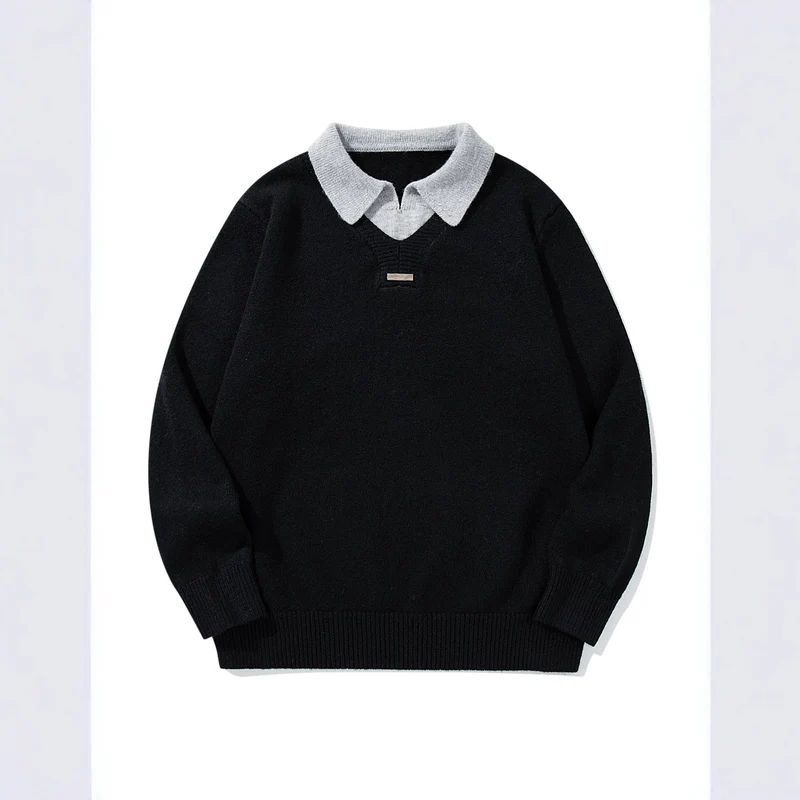 Herren Boxy-Strickpullover mit Polokragen und V‑Einsatz Nord Taschen
