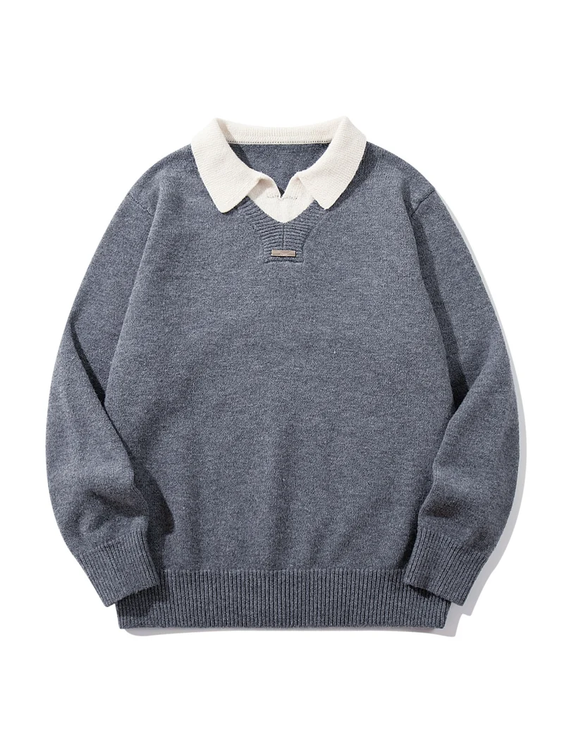 Herren Boxy-Strickpullover mit Polokragen und V‑Einsatz Nord Taschen